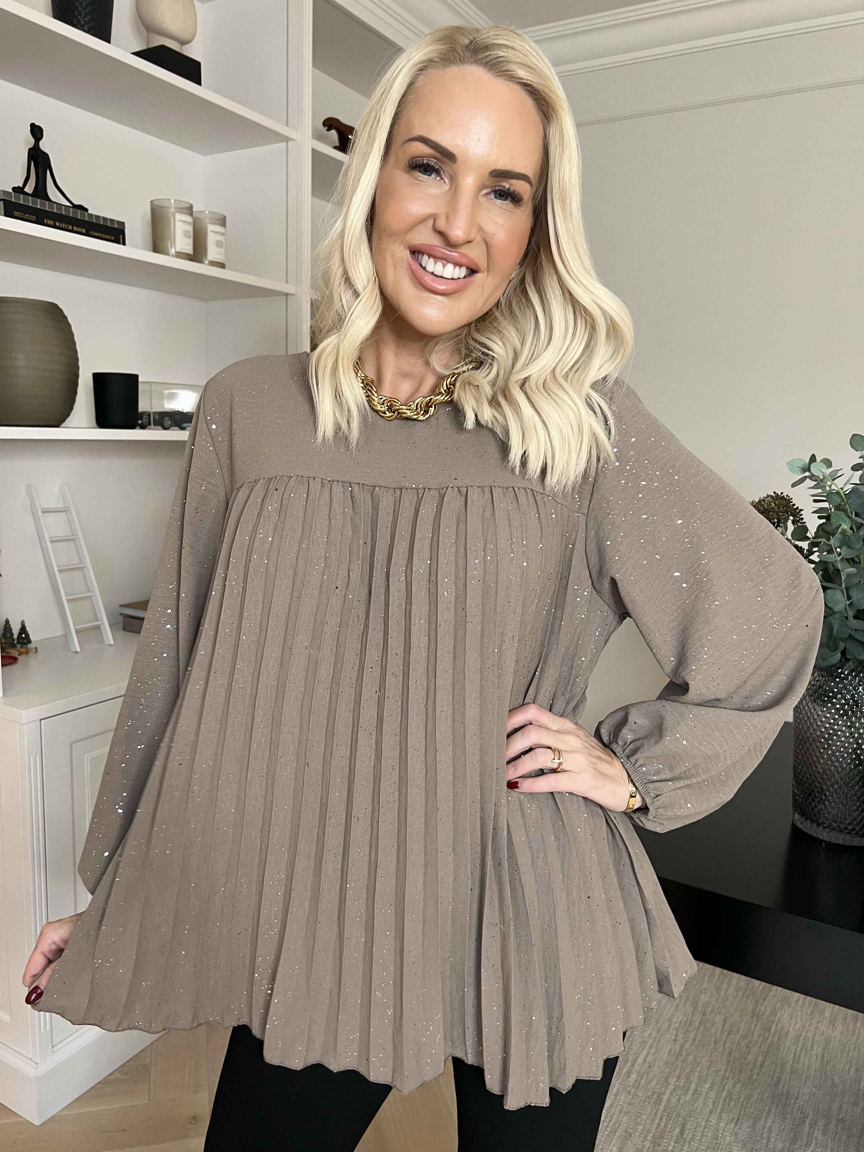 Nancy Glitter Shirt L/S - Plisseret bluse med glitter